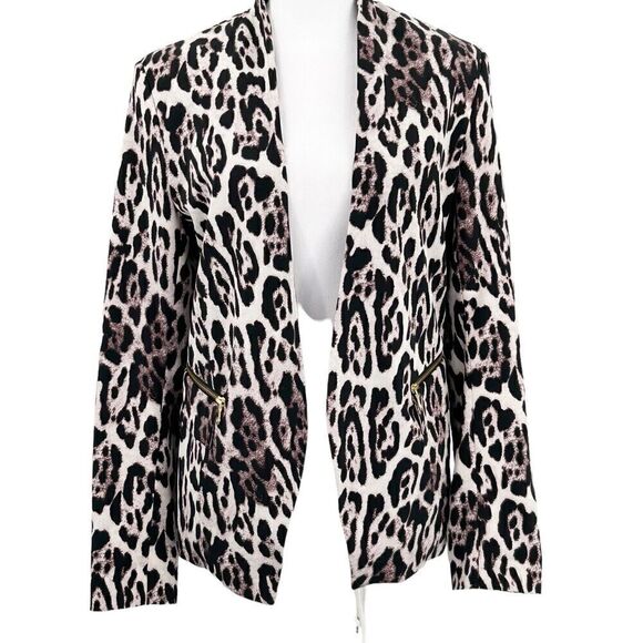 Robert Rodriguez Chocolate Purple Leopard Open Front Zip Pockets Size 10 Blazer - Picture 2 of 15